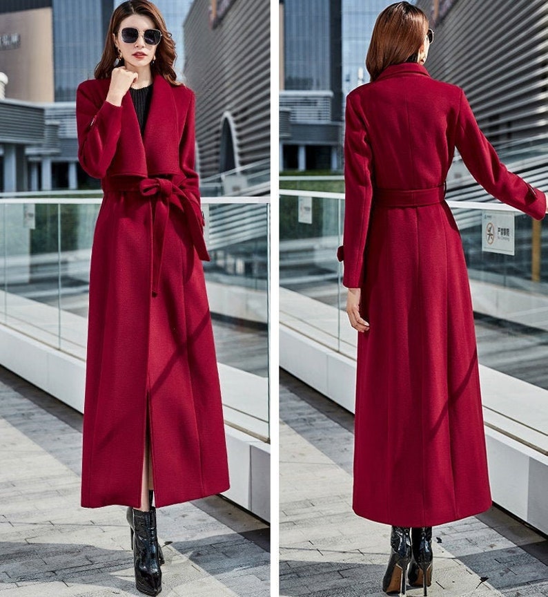 Long Wool Coat Wool Trench Coat for Women Wine Red Wool Maxi Etsy