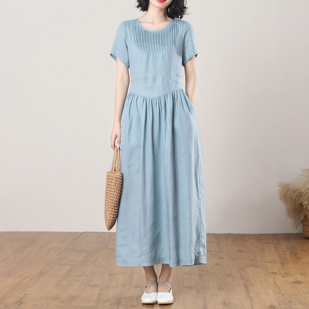 Blue Linen Dress Linen Dress for Women Casual Linen Dress Etsy