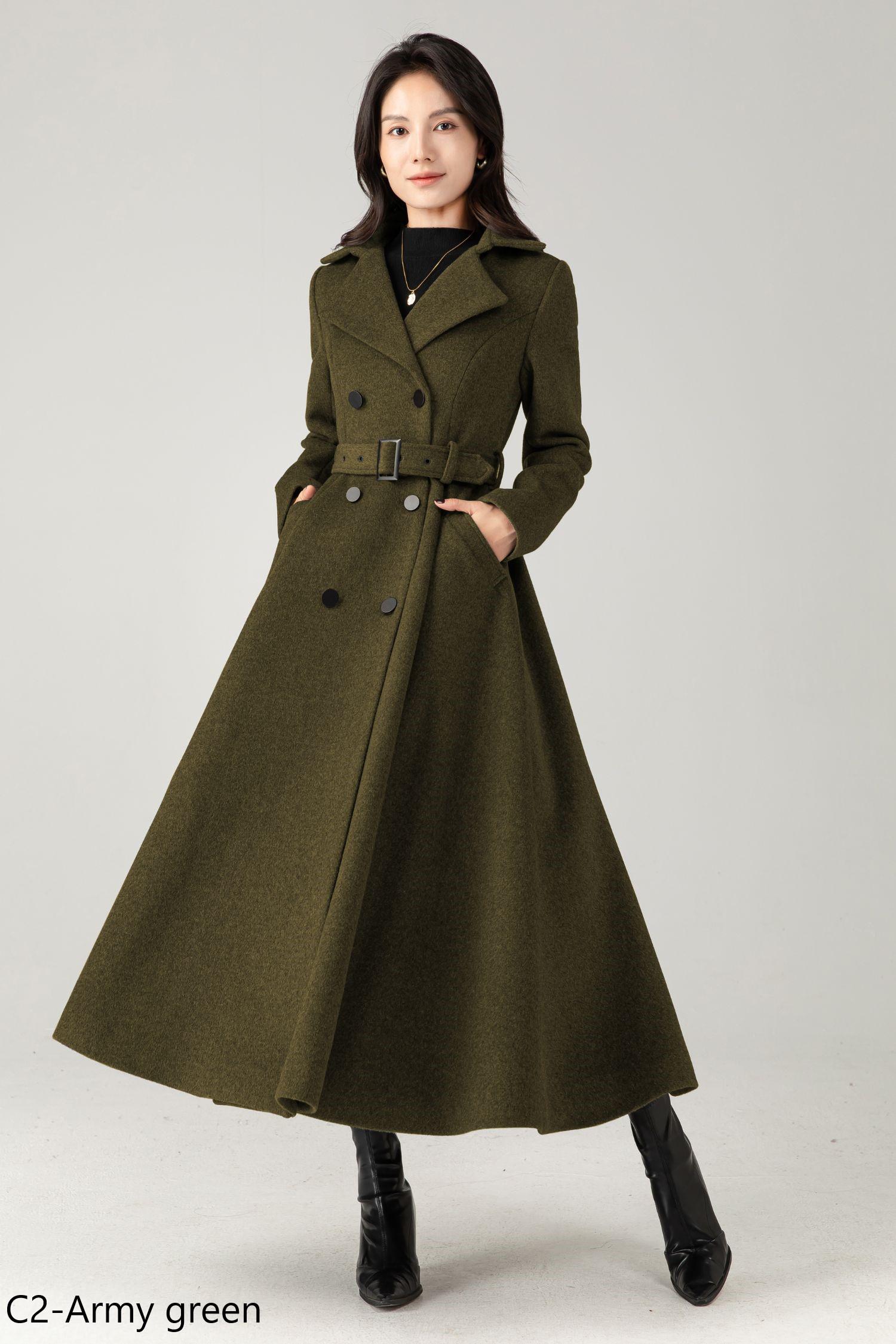 Gray Wool Maxi Coat: Long Double-breasted Belted Winter Trench