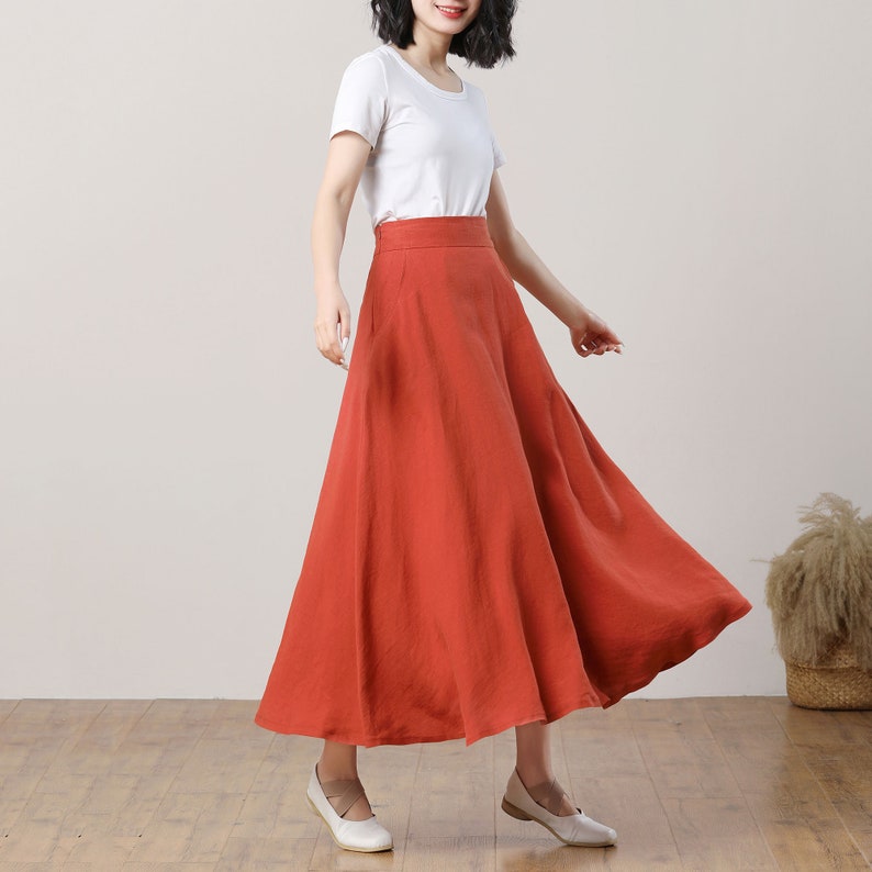 Orange Linen Skirt, Women's Summer Linen Skirt, Linen Midi Skirt, A-Line Skirt, Long Linen Skirt, Swing Skirt, Custom Skirt, Ylistyle C3286 image 4
