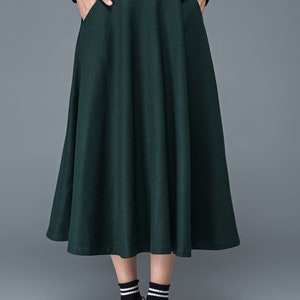 Wool skirt, Wool midi skirt, flare skirt, Swing A line skirt, women skirts winter, Elastic waist skirt, Gray wool skirt, Ylityle C1193 Green