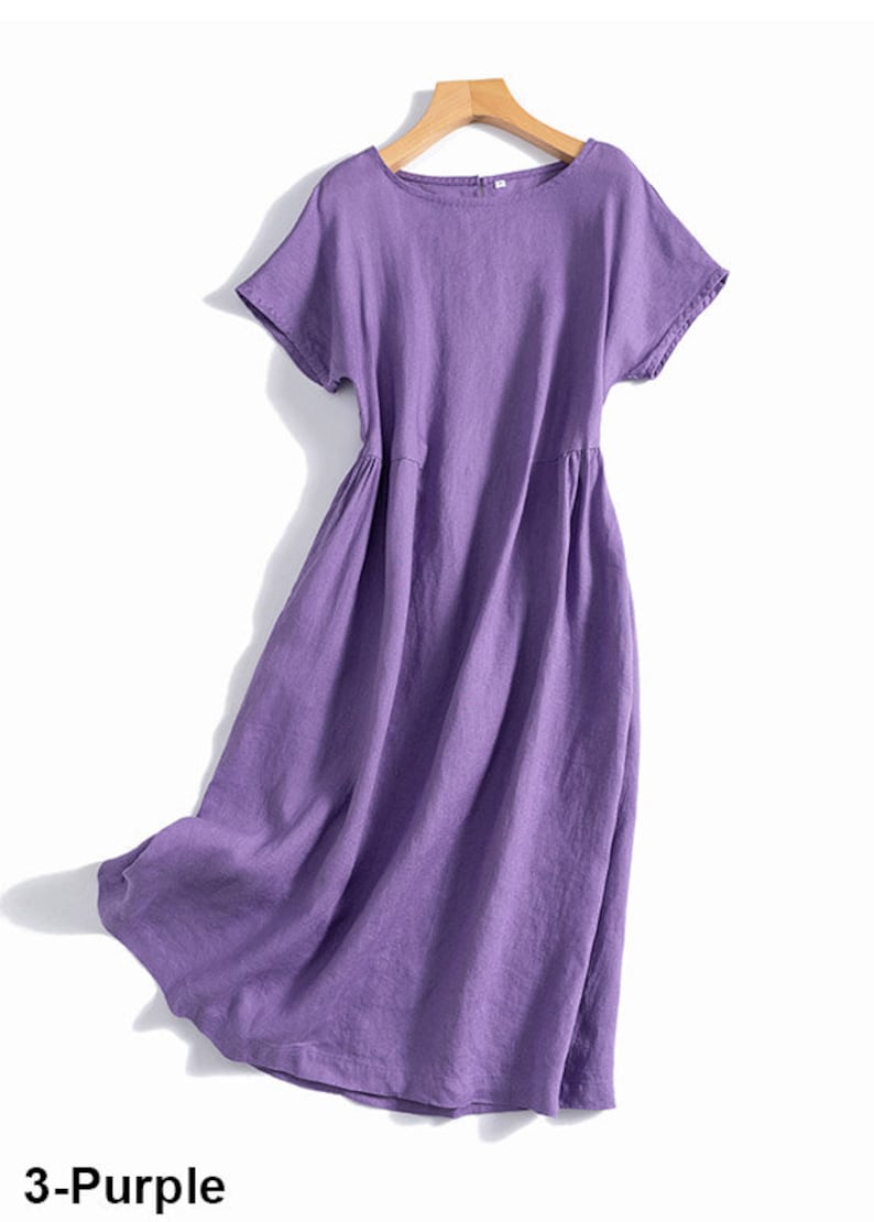 Linen Dress, Linen Midi Dress, Womens Linen Dress, Short Sleeve Dress, Summer Dress, Handmade Dress, Long Linen Dress, Custom Dress C3163 3-Purple