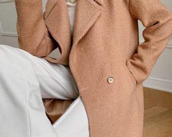 ロングウールコート、オーバーサイズダブルブレスト冬コート、Ylistyle