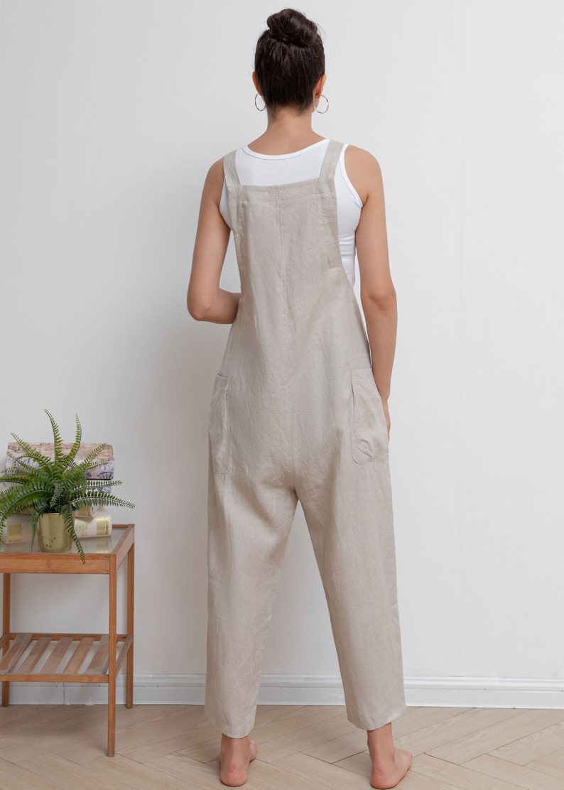 Casual Linen Overalls, Linen Jumpsuit Women, Wide Leg Linen Jumpsuits, Womens linen Romper, Linen Petite Jumpsuit, Overalls Summer C2946 image 7