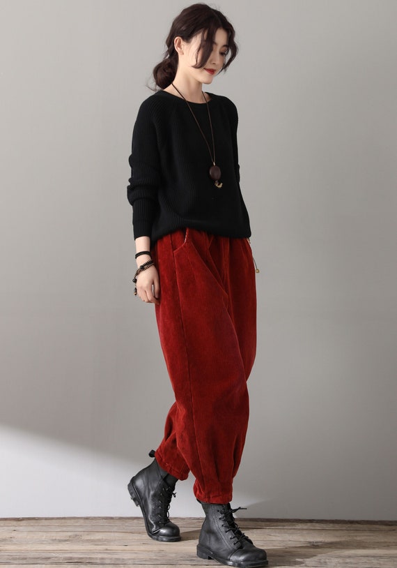 Red Corduroy Pants, Casual Pants, Long Pants, Vintage Winter