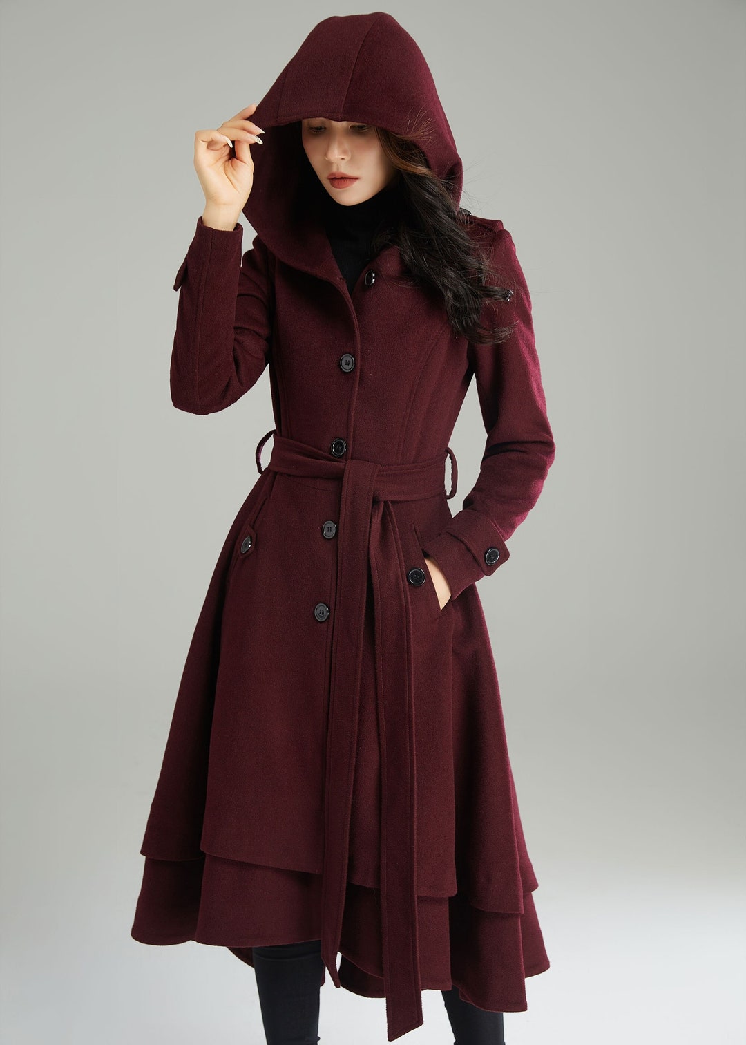 Wool Coat, Wool Coat Women, Hooded Wool Coat, Asymmetrical Wool Coat ...