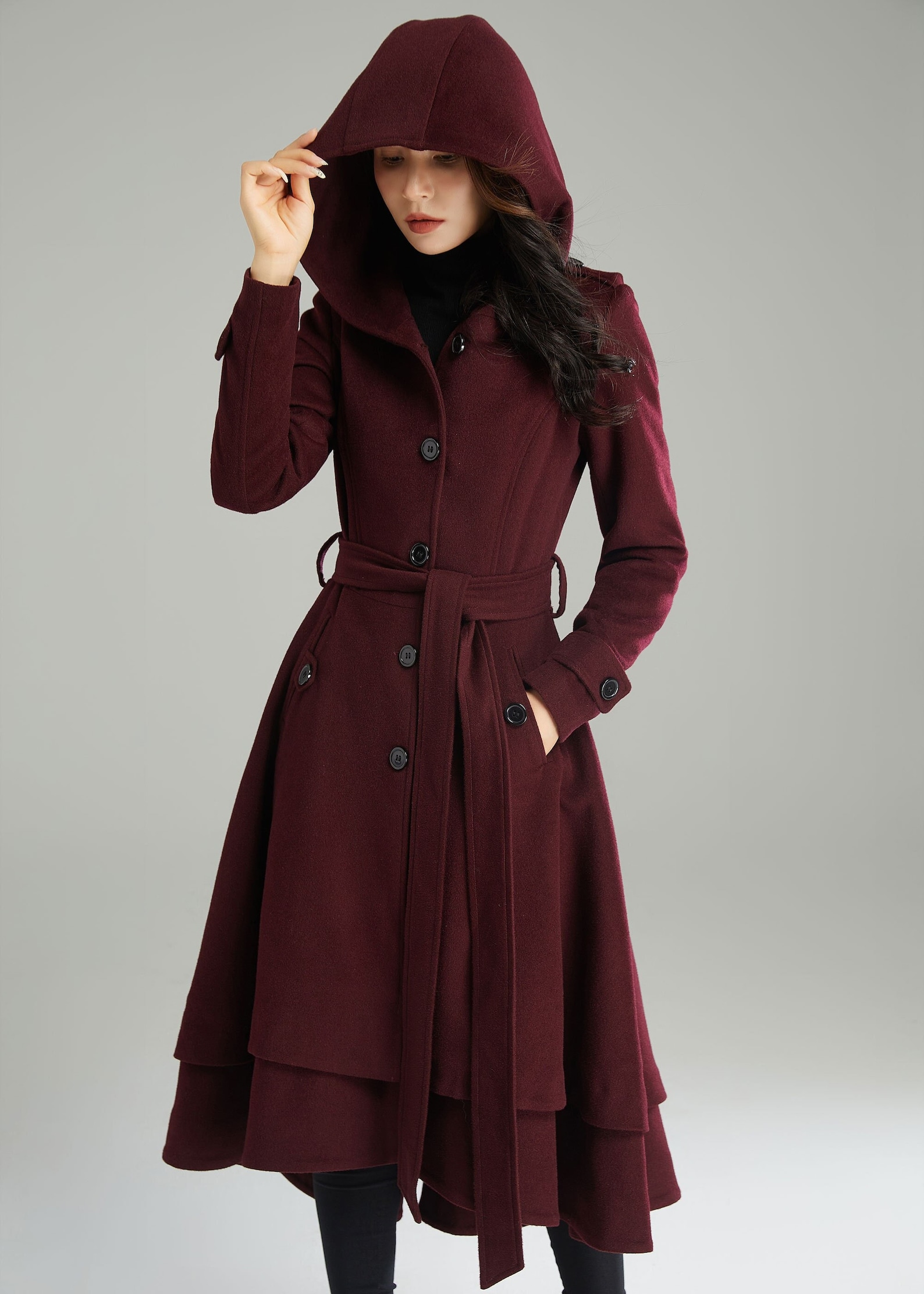 Wool Coat Wool Coat Women Hooded Wool Coat Asymmetrical - Etsy