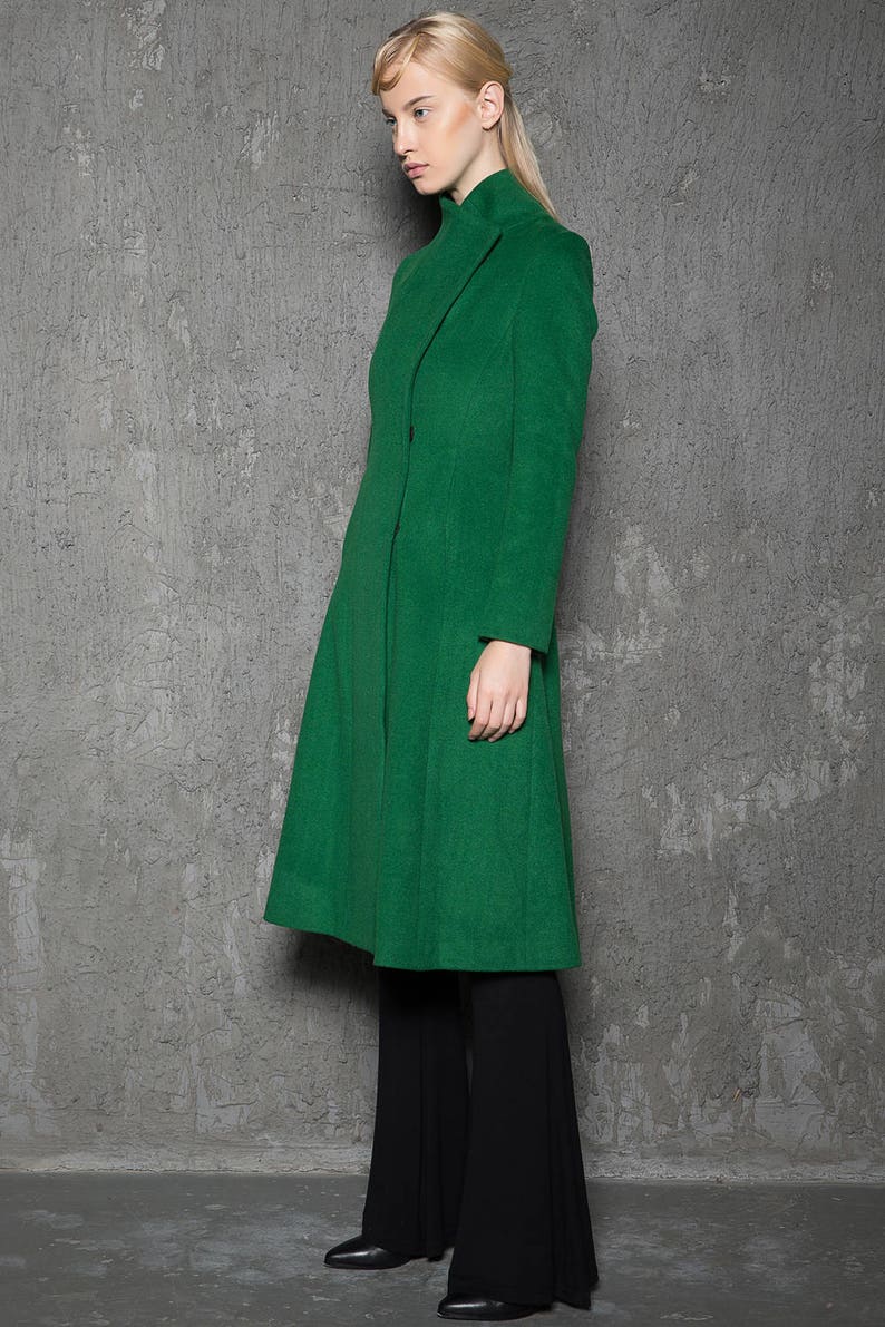 Emerald green coat wool coat Long Belted Wrap coat Winter | Etsy