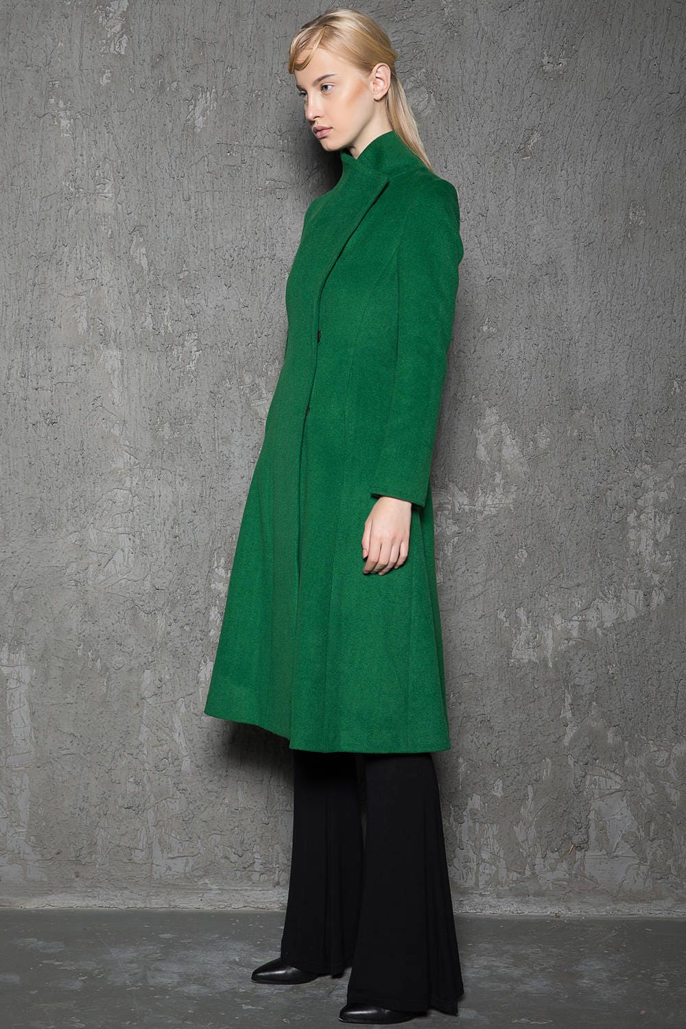 Emerald green coat wool coat belted coat asymmetrical coat | Etsy