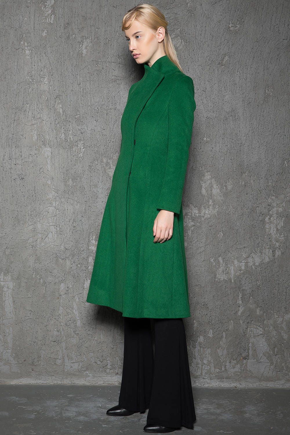 Emerald green coat wool coat belted coat asymmetrical coat Etsy