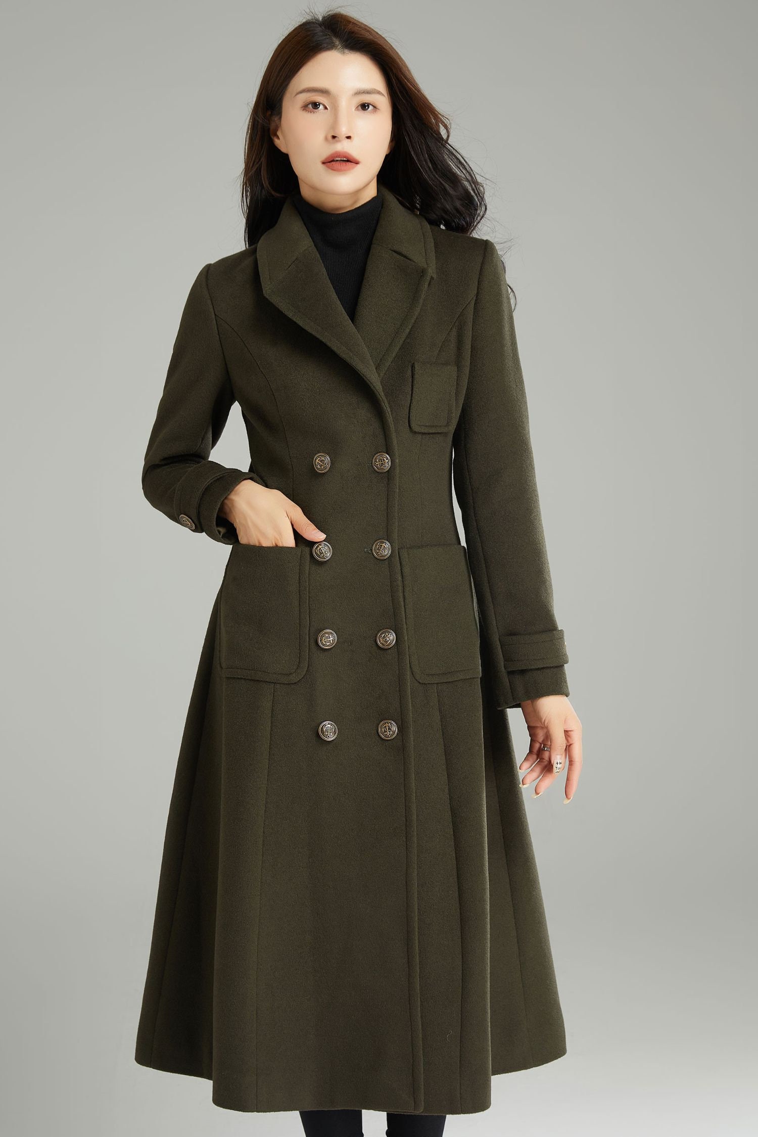 Army Green Wool Coat for Women, Wool Military Coat, Winter Army Green Wool Coat for Women, Wool Military Coat, Winter