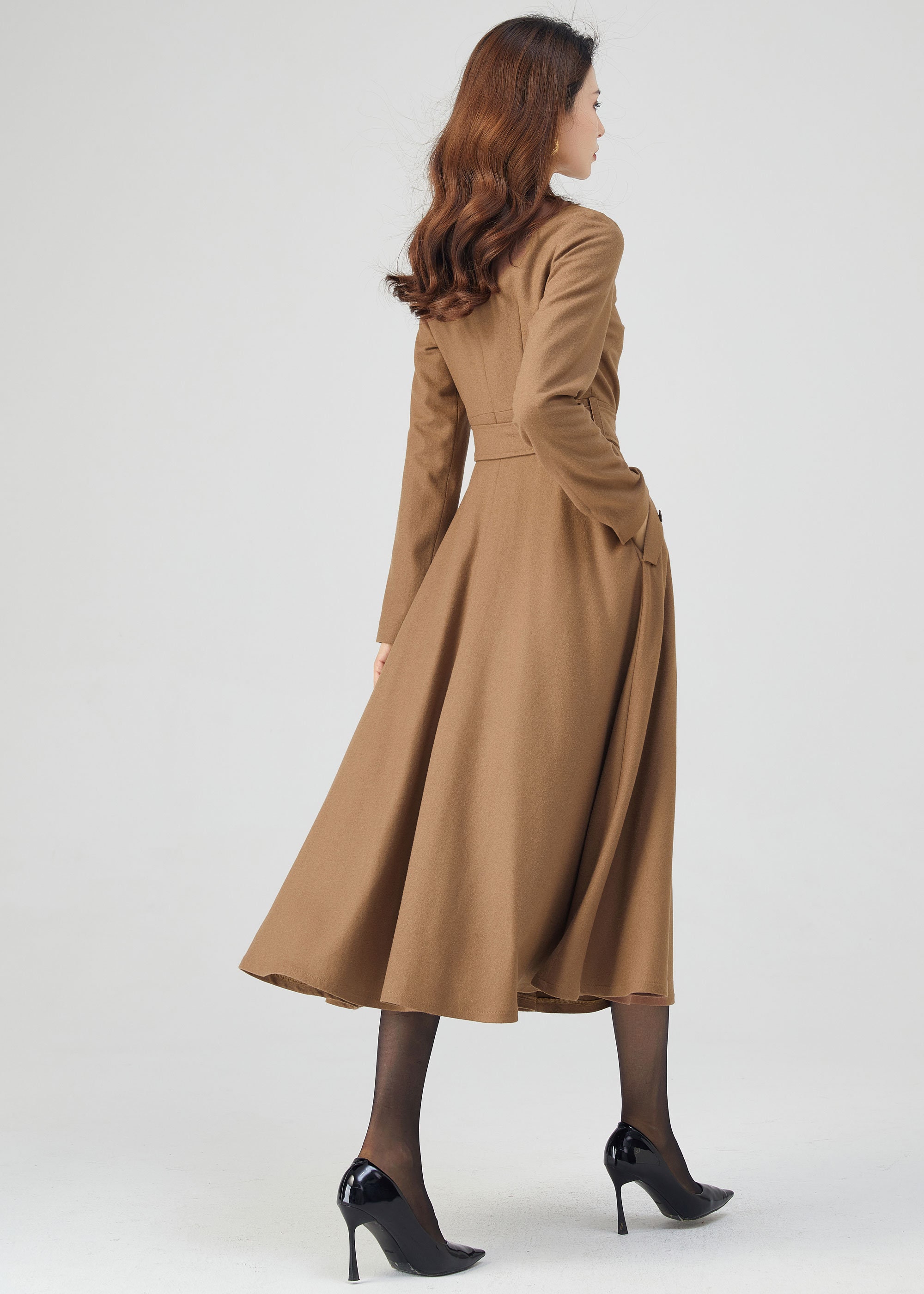 Midi Wool Dress, Belted Dress, Fit and Flare Dress, Autumn Midi Wool Dress, Belted Dress, Fit and Flare Dress, Autumn