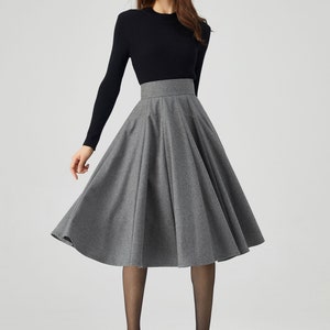Knee Length Skirt, Wool Skirt Women, Skater Skirt, Pleated Wool Skirt, Gray Skirt, Autumn Skirt, High Waisted Skirt, Made to Order C3549 image 3