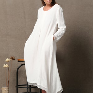 White Dress Women Lagenlook Layered Linen & Chiffon - Etsy