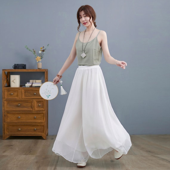 Summer White Chiffon Palazzo Pants for Women, Wide Leg Pants Skirts, Swing  Pant, Vacation Pant, Loose Long Trouser, Plus Size Trousers C2196 