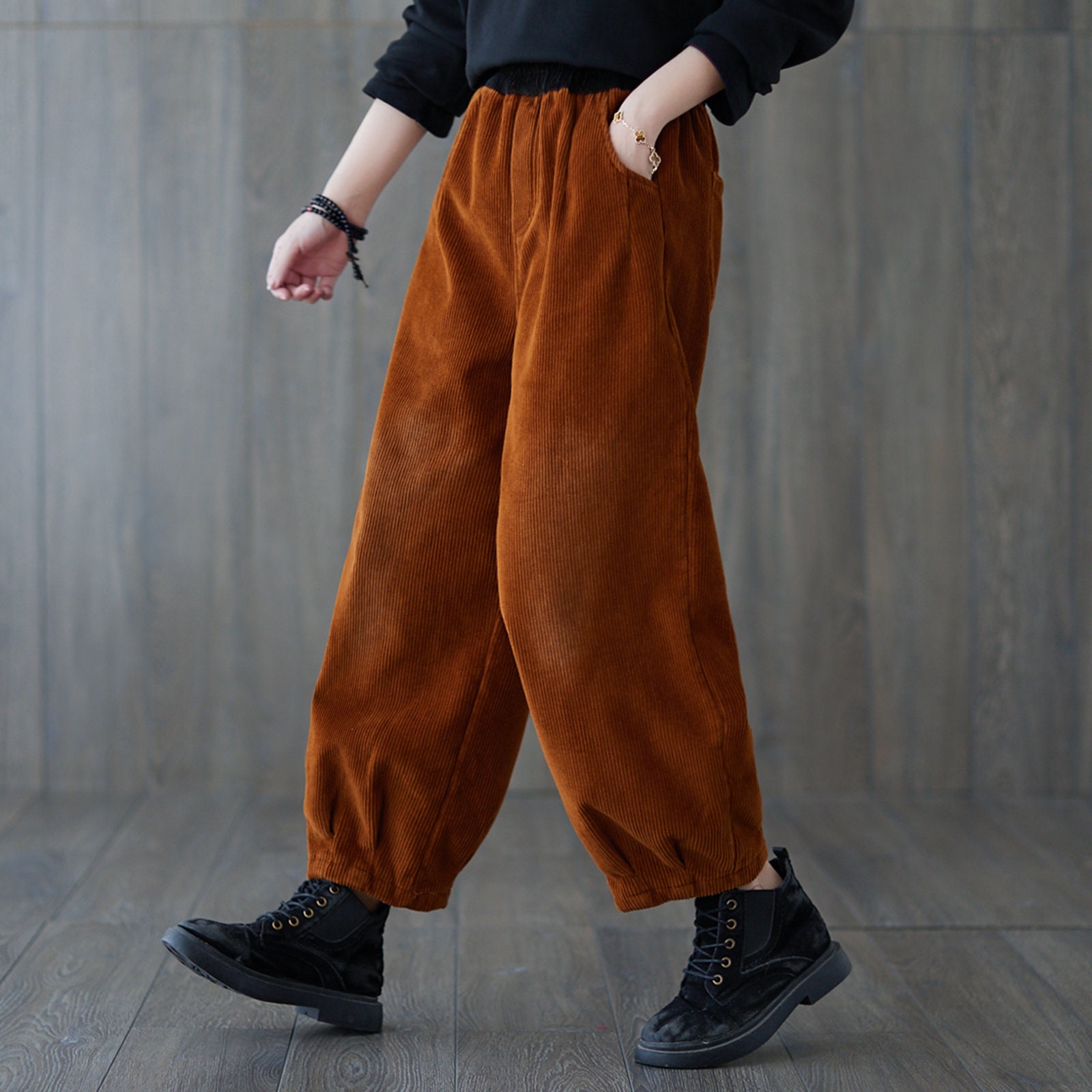 Cotton Brown Corduroy Pants For Men
