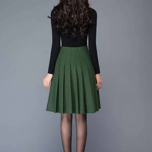 Wool skirt, Wool Midi skirt in green, pleated wool skirt, High waist wool skirt, winter skirt women, womens skirts, Short wool skirt C1031 image 5