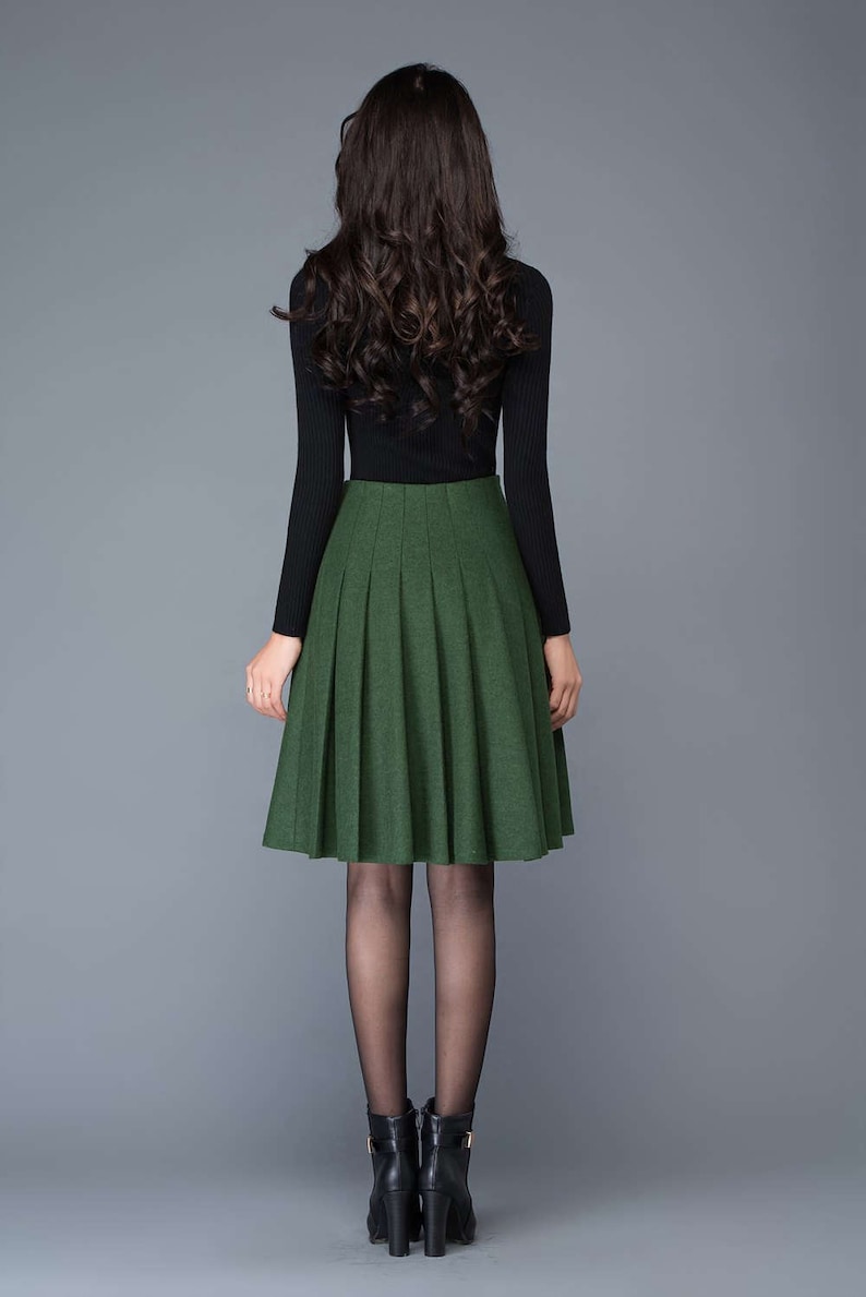 Wool skirt, Wool Midi skirt in green, pleated wool skirt, High waist wool skirt, winter skirt women, womens skirts, Short wool skirt C1031 image 5