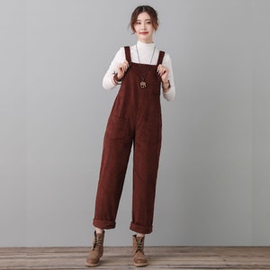 Corduroy Overalls Women, Vintage Inspired Jumpsuits, Red Baggy Overalls, Autumn Harem Corduroy Pants, Plus Size Causal Bib Overalls C2553