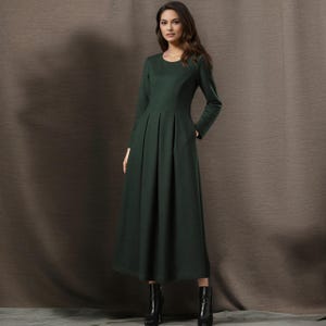 Long sleeve wool dress, Dark green wool dress, winter dress women, wool dress women, Warm winter dress, Long wool dress, Custom dress C4946