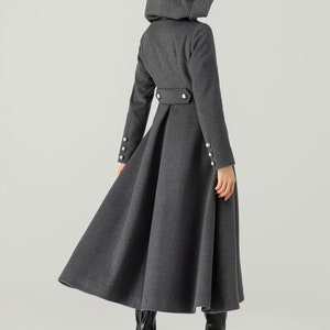 Long Wool Coat, Hooded Wool Coat, Winter Wool Coat, Womens Coat, Long Dress Coat, Double Breasted Coat, Custom Coat, Ylistyle C3704 image 5
