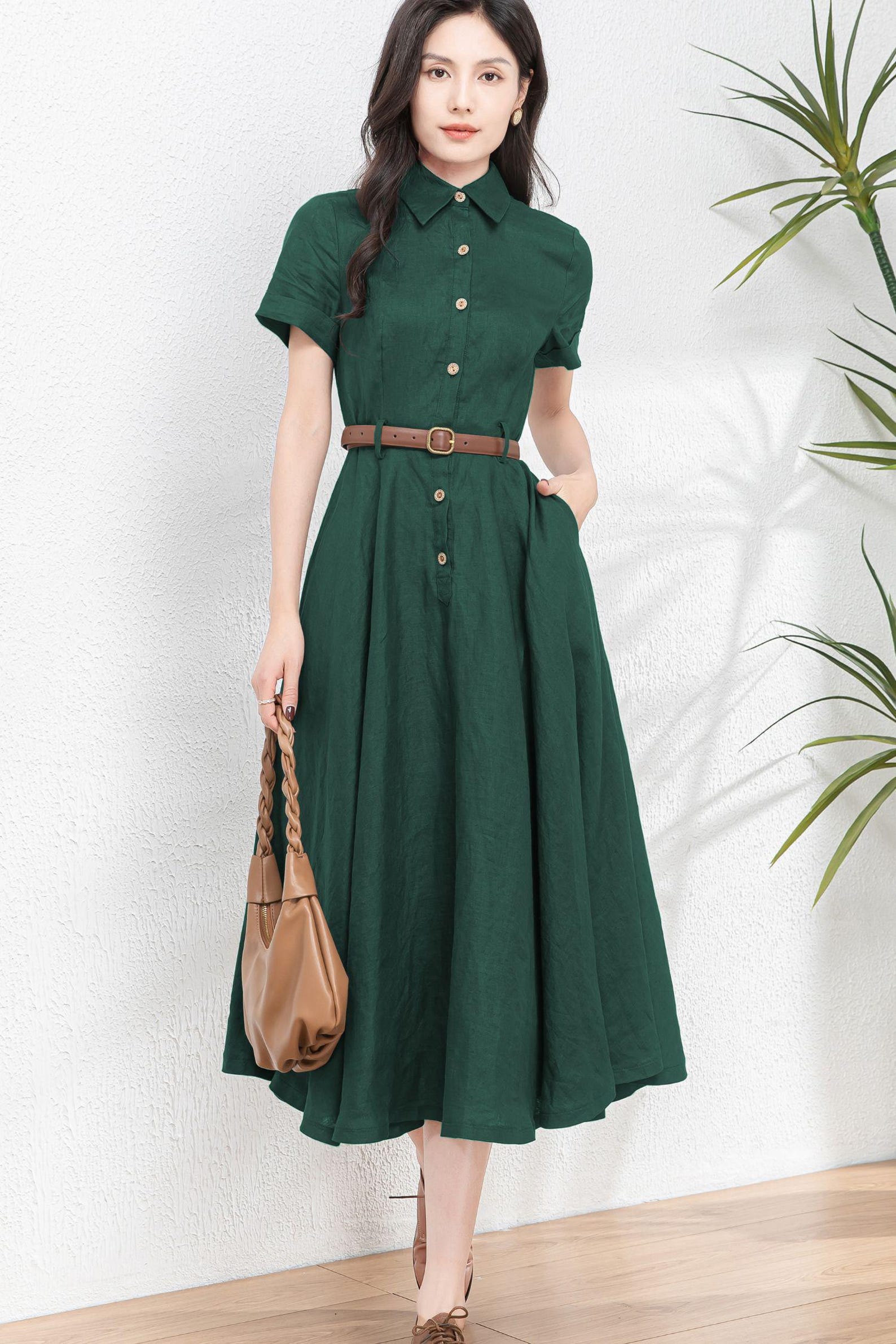 Verdant Linen Shirt Dress