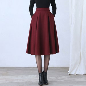 Wool skirt, Red Midi Wool Skirt, A Line wool Skirt, High Waist wool Skirt with Pockets, Womens skirt, Winter wool skirt, Ylistyle C2635 image 3