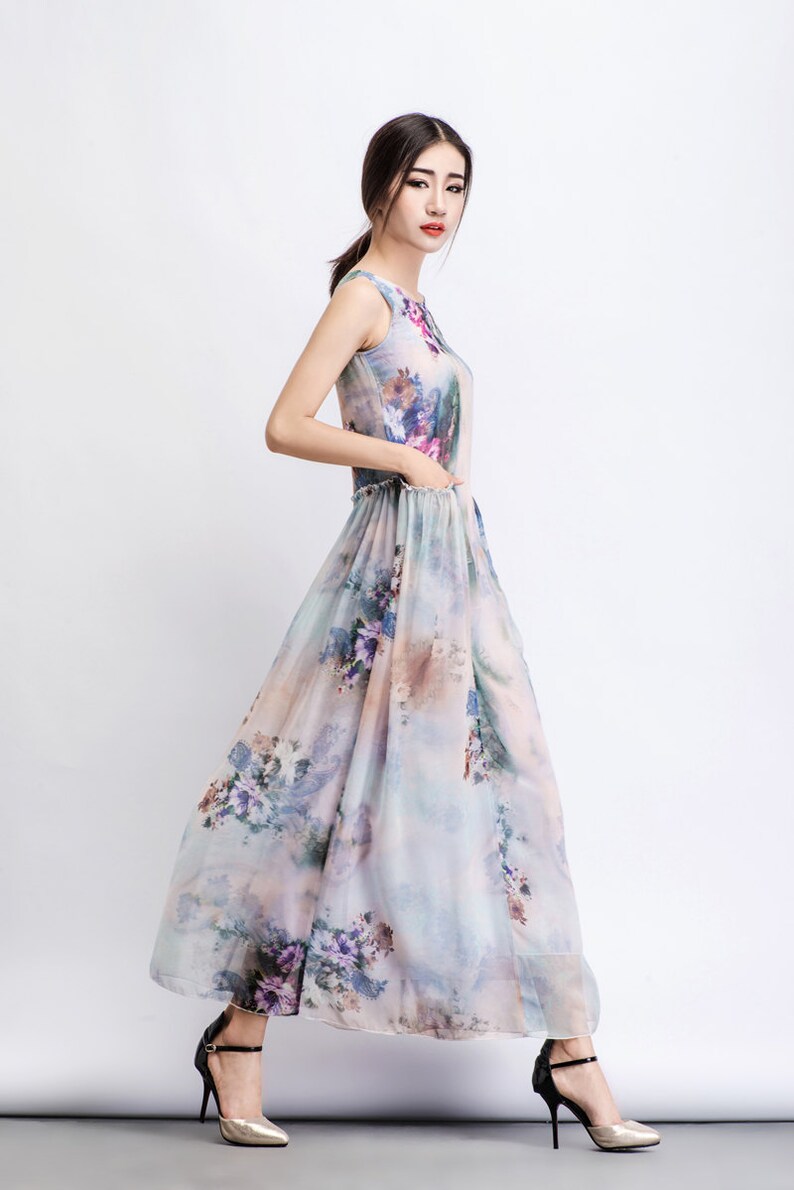 Floral Chiffon Dress Elegant Summer Party Dress in - Etsy