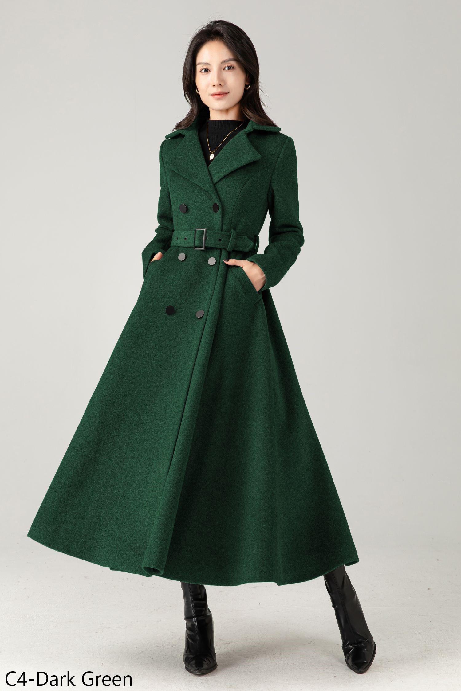 Gray Wool Maxi Coat: Long Double-breasted Belted Winter Trench
