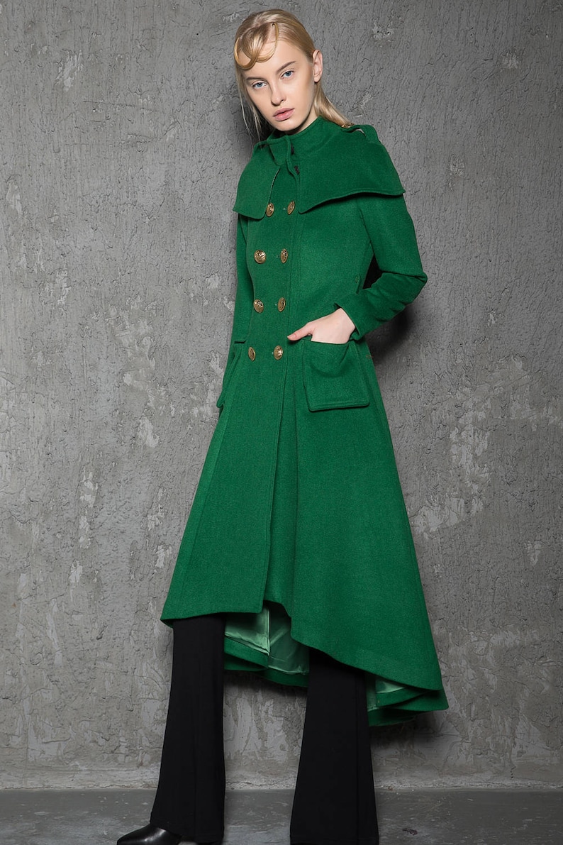 Green Long Coat Emerald Capelet Coat Designer Tailored Etsy