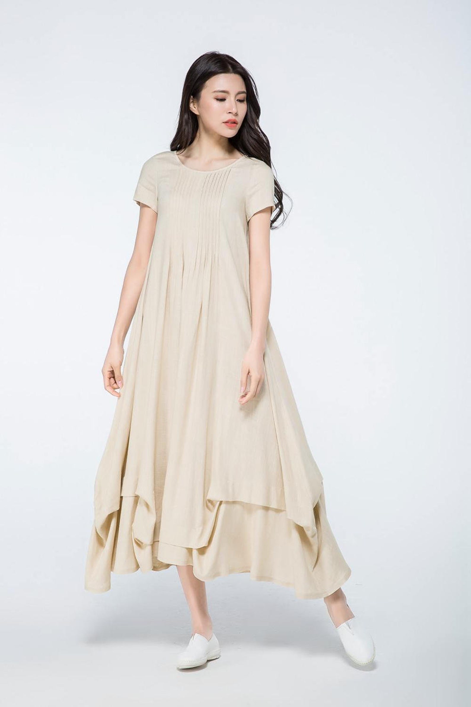 Plus Size Linen Dress Linen Maxi Dress With Asymmetrical Hem - Etsy