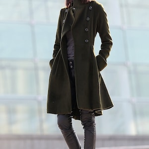 Green coat, winter coats for women, winter coat, coat, jacket, wool coat, Asymmetrical coat, womens coats, army green coat, coats C178 image 3