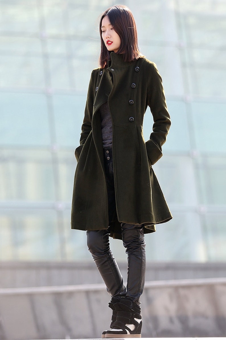 Green coat, winter coats for women, winter coat, coat, jacket, wool coat, Asymmetrical coat, womens coats, army green coat, coats C178 image 3