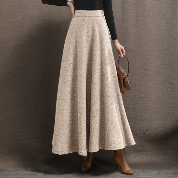 【INCHANT ME】Shear Wool H-line Long Skirt Wool Skirt, Maxi Wool Skirt, Autumn Winter Skirt, Gray Wool