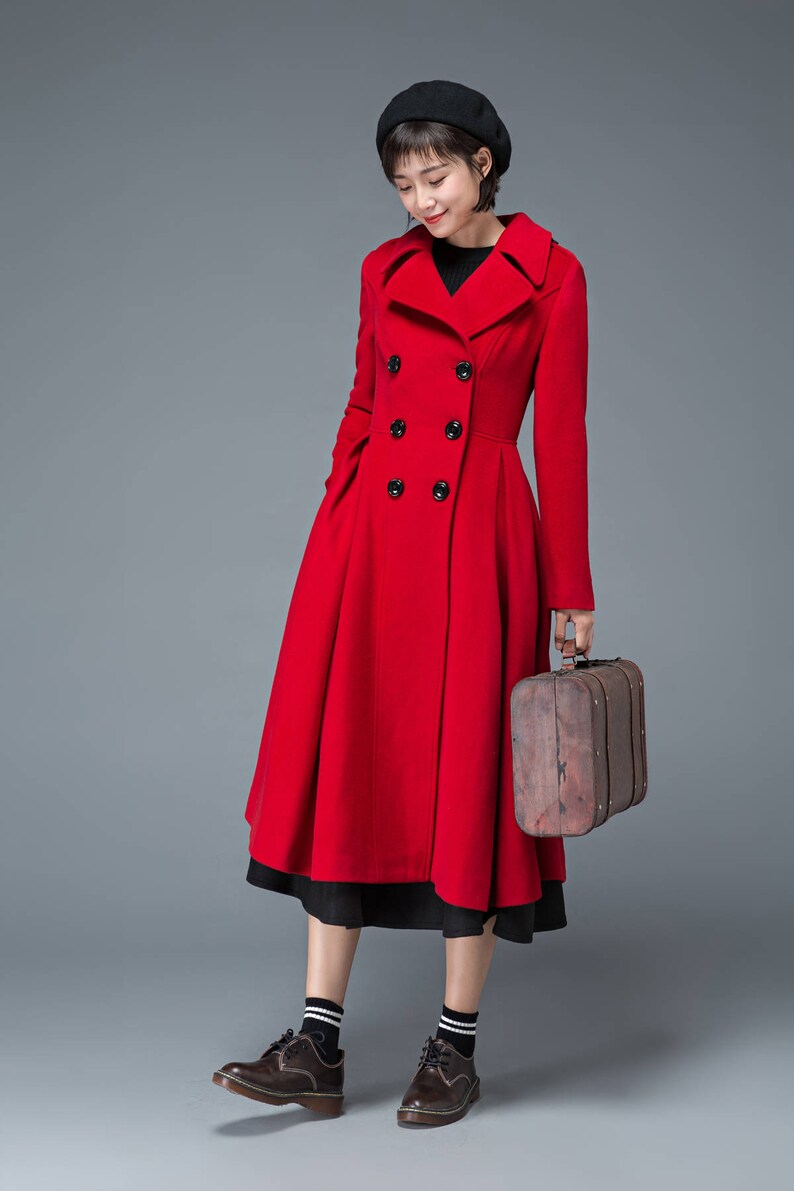 red wool dress coat
