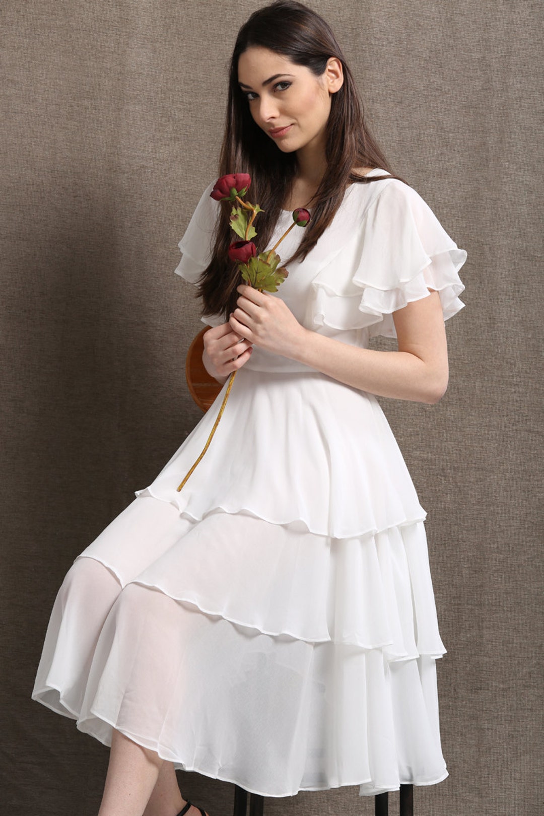 White chiffon sale ruffle dress
