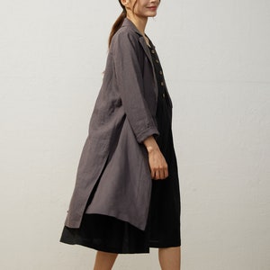 Linen Coat, Midi linen jacket women, Casual Linen Jacket, Long Sleeves jacket, Gray Shirt jacket, Simple linen jacket, Handmade coat C3940 image 6