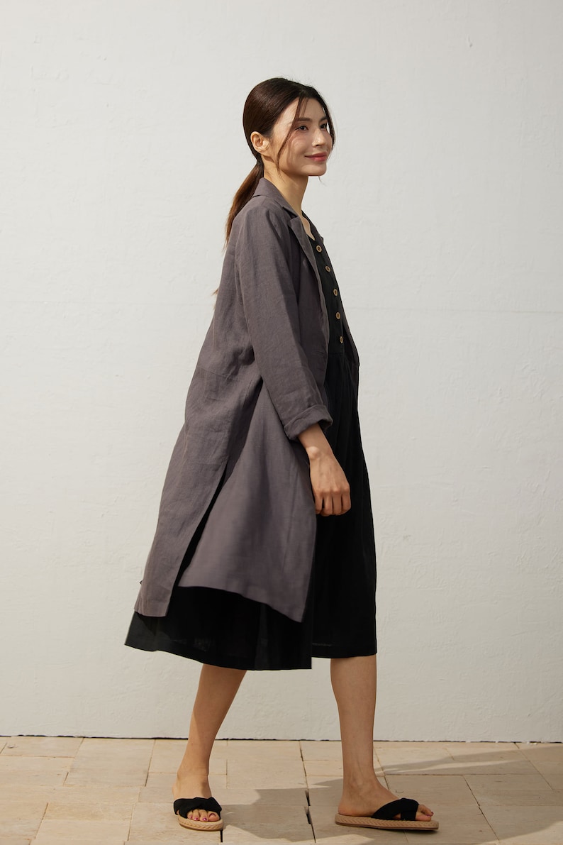 Linen Coat, Midi linen jacket women, Casual Linen Jacket, Long Sleeves jacket, Gray Shirt jacket, Simple linen jacket, Handmade coat C3940 image 6