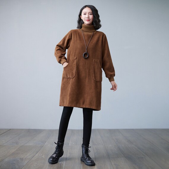 Braunes Cordkleid Damen Retro Rollkragen dicker Cord Kleid - Etsy Österreich
