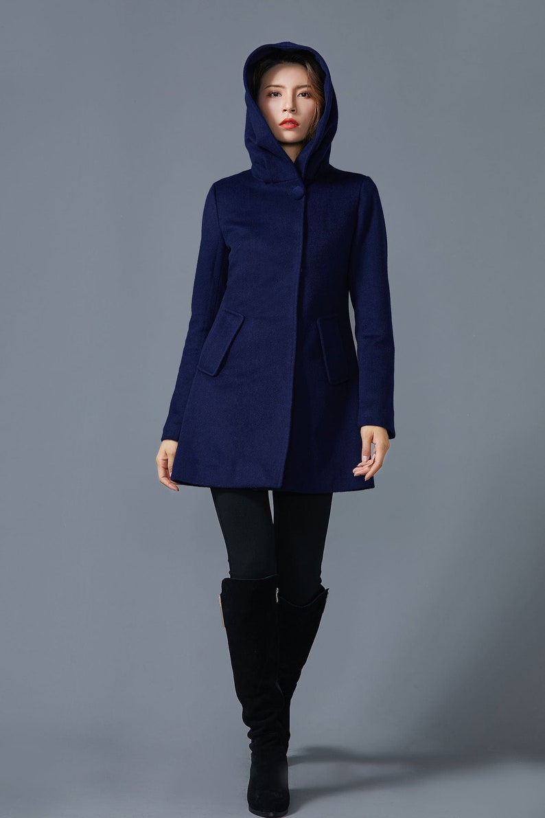 Navy Blue Coat Midi Wool Coat Coat With Pockets Womens - Etsy