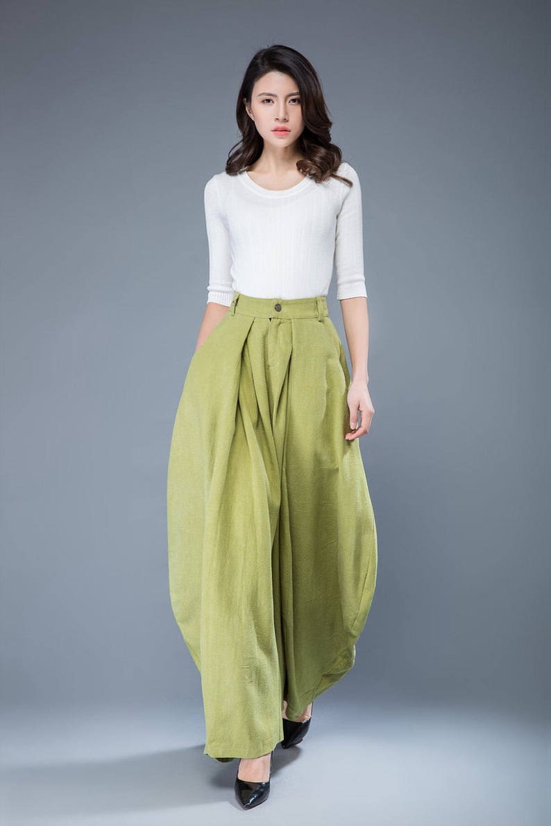 linen pants womens pants loose linen pants wide leg pants linen pants women Lime green pants loose fit pants long linen pants C1052