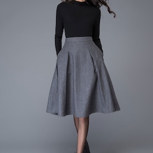 Gray wool skirt, Autumn winter Midi wool skirt, winter skirt women, Gray Wool Skirt with pockets, A Line wool skirt, wool clothing C1003 image 1