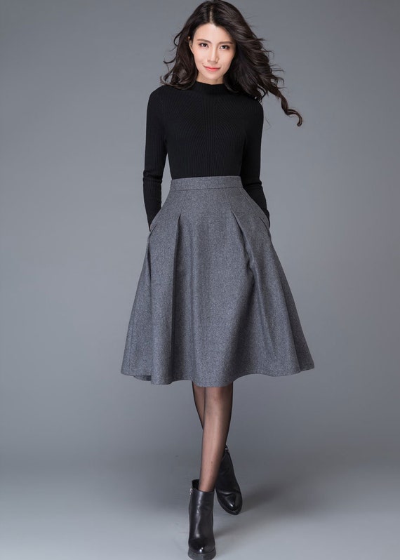 Gray Wool Skirt Autumn Winter Midi Wool Skirt Winter Skirt | Etsy