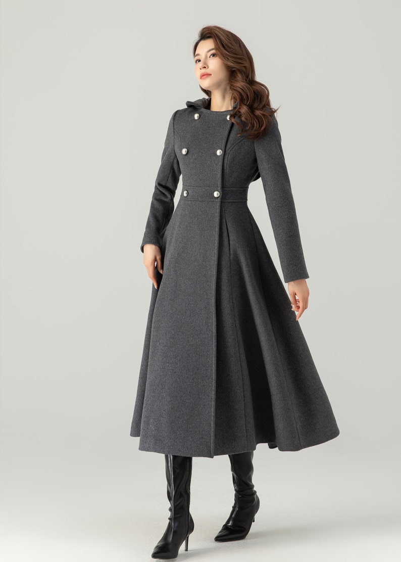 Long Wool Coat, Hooded Wool Coat, Winter Wool Coat, Womens Coat, Long Dress Coat, Double Breasted Coat, Custom Coat, Ylistyle C3704 image 8
