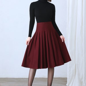 Wool skirt, Wool Midi skirt in green, pleated wool skirt, High waist wool skirt, winter skirt women, womens skirts, Short wool skirt C1031 C4- Red