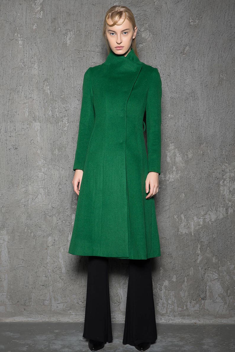 Wool coat women, Winter coat women, green coat, Asymmetrical wool coat, Belted coat, Long wool coat, Autumn Winter outerwear C713 1-Green