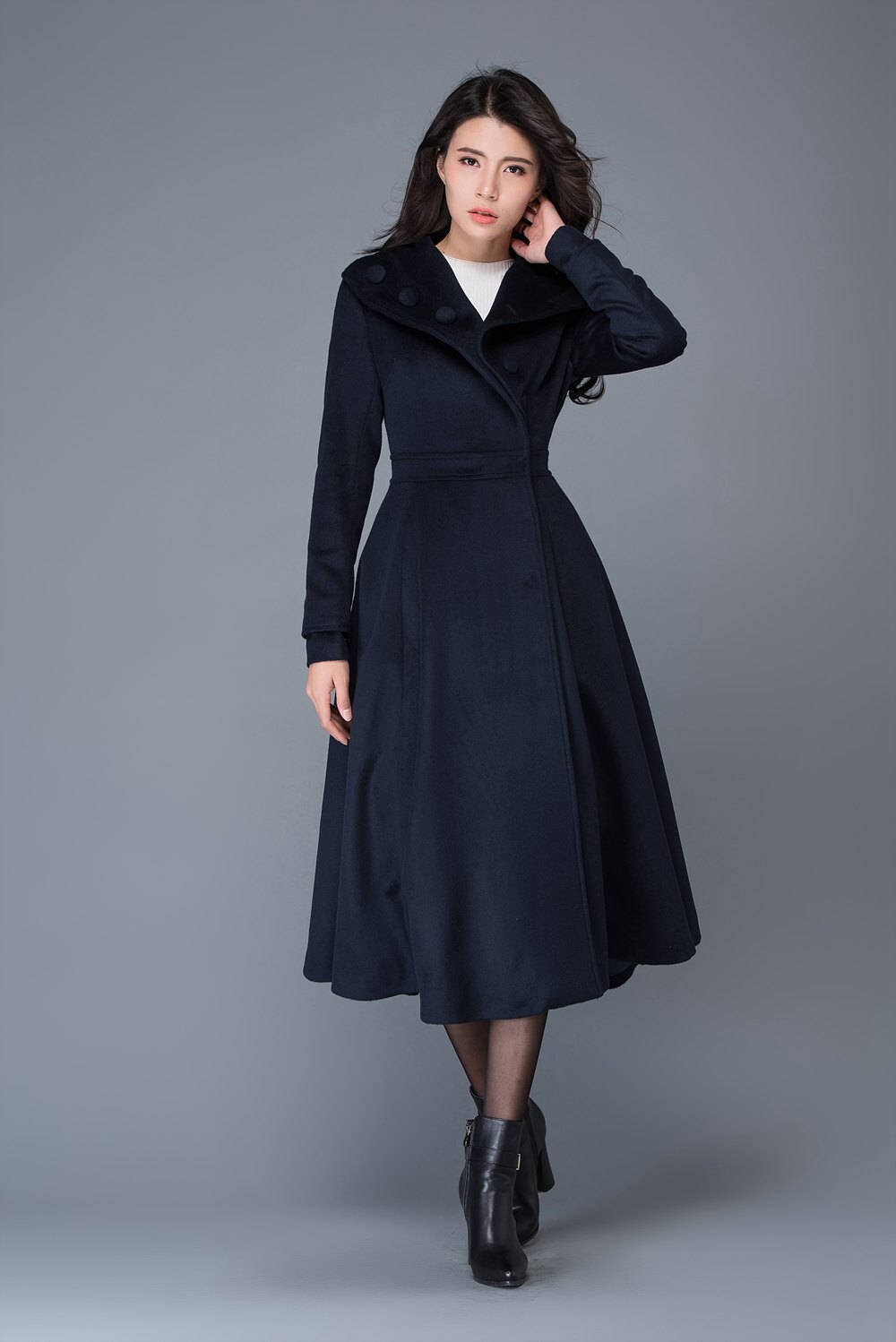 Midi Wool Coat, Wool Coat, Womens Winter Coats, Dress Coat, Navy Blue Coat,  Flare Coat, Warm Coat, Swing Coat, Made to Order C1021 -  Canada