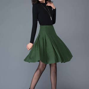 Wool skirt, Wool Midi skirt in green, pleated wool skirt, High waist wool skirt, winter skirt women, womens skirts, Short wool skirt C1031 image 4