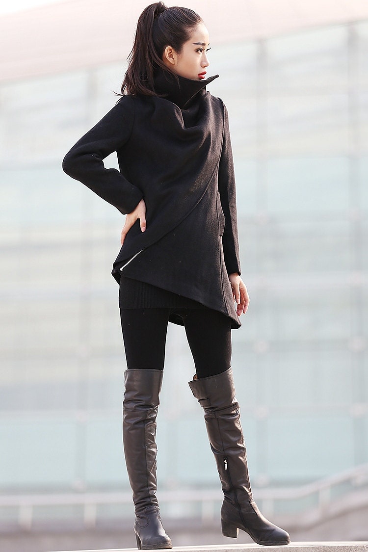 Black Coat, Wool Coat, Winter Coat, Woman Coat, Asymmetrical Black Coat, Wool Coat, Winter Coat, Woman Coat, Asymmetrical