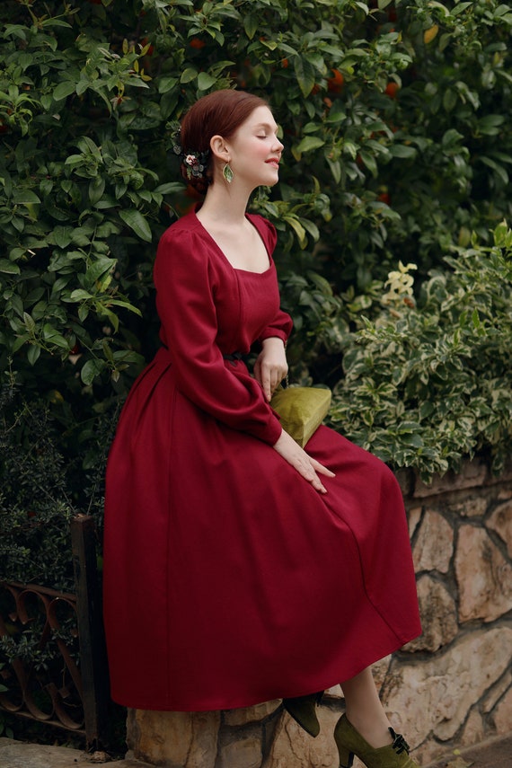 Red swing dress long sleeve sale